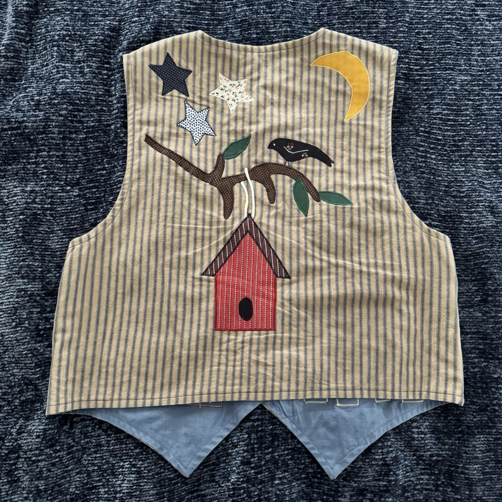 Vintage Birdhouse/Flowers Patchwork Button Front Vest Country Cottagecore M/L - Picture 5 of 5